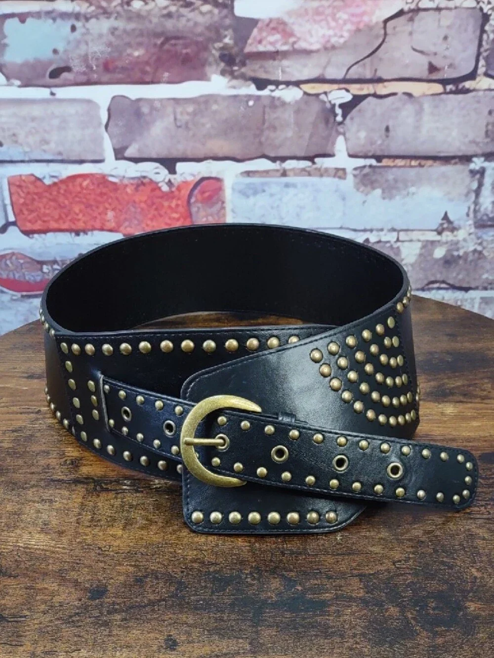 Black Faux Leather Studded Belt